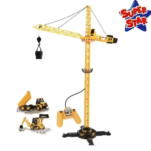 Motor & Co R/C Véhicules De Chantier Et Tracteurs<Grande Grue De Chantier Telecommandee 120 Cm Et 2 Véhicules Camions