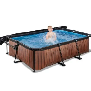 Exit Toys Bouées Jeux Gonflables Et Piscines<Piscine Wood 220 X 150 X 65 Avec Pompe Filtrante Et Voile D'Ombrage