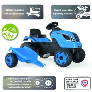 Smoby Tracteurs À Pédales<Tracteur Farmer Xl Bleu + Remorque